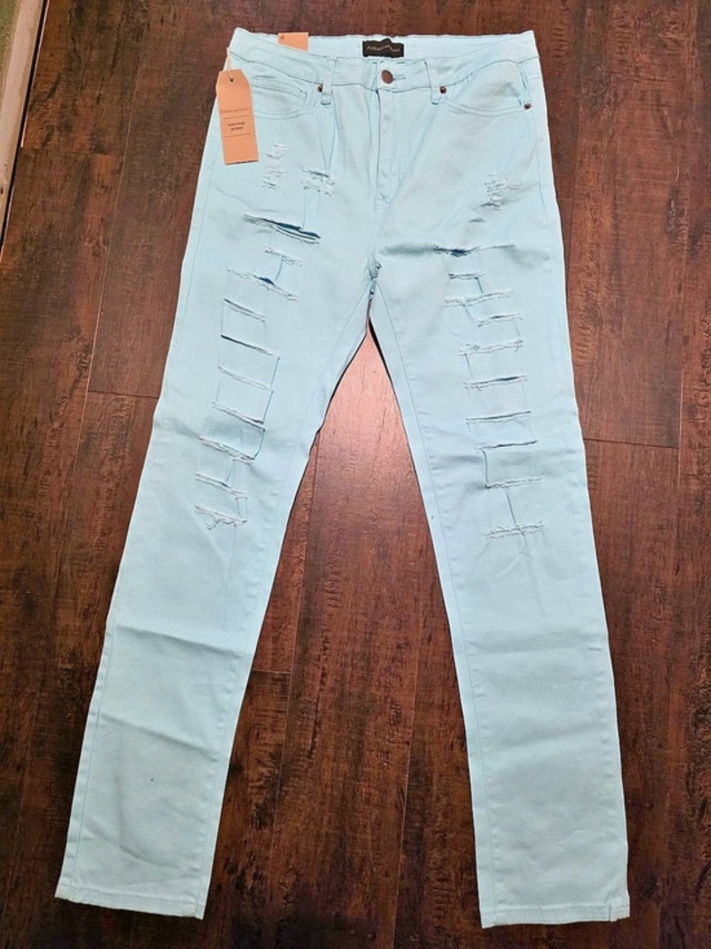 American Bazi High Rise Skinny Jeans Distressed Blue Waist 15